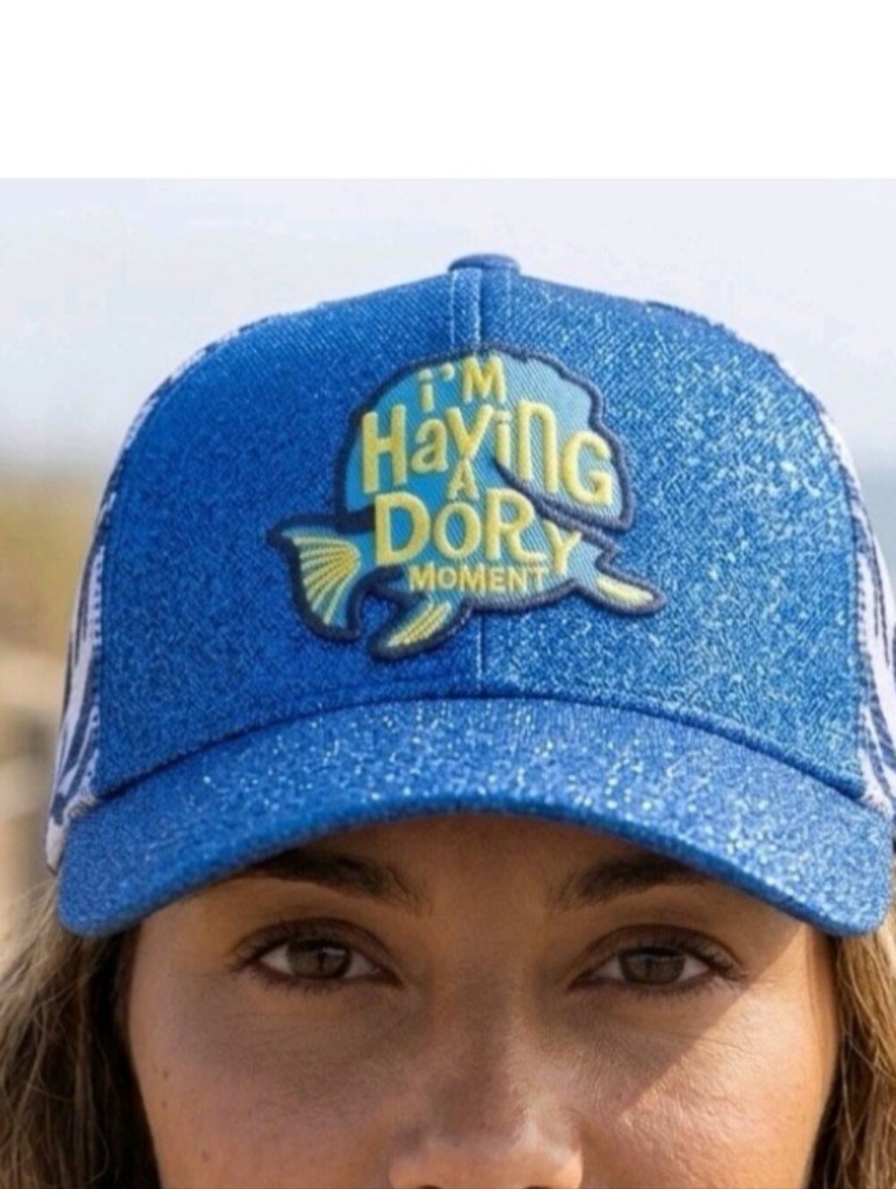 Disney Parks Hat I'M HAVING A DORY MOMENT Sparkly ADULT Baseball‎ Size 57-60 Cm